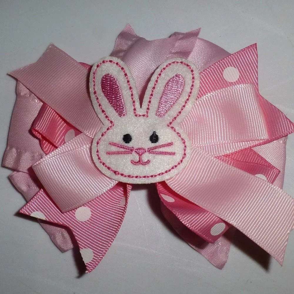 Easter Bunny Rabbit Girls 5-Inch Hair Bow Clip